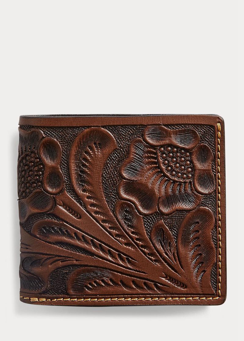 Cartera RRL Hombre Hand-Tooled Cuero Billfold Chile Marrones DSNJO-8631